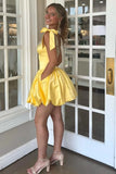 Sparkly Blue Beaded A Line Short Homecoming Dress with Bow