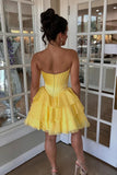 Red A-Line Corset Short Homecoming Dress with Ruffles
