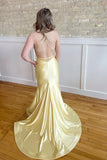 Yellow Mermaid Spaghetti Strap Criss-Cross Back Long Prom Dress