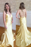 Yellow Mermaid Spaghetti Strap Criss-Cross Back Long Prom Dress