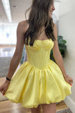 Yellow Satin Strapless A Line Short Corset Homecoming Dress To Impress