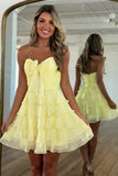Red A Line Tulle Sweetheart Tiered Homecoming Dress