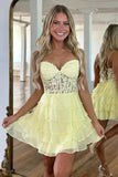 Sparkly Royal Blue Corset Strapless A Line Short Homecoming Dress with Ruffles