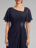 A-line Asymmetrical Floor-Length Chiffon Mother of the Bride Dress With Pleated Beading Sequins