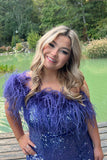 Purple Sparkly Mermaid Tight Sequins Homecoming Dress with Feathers