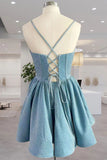 Sky Blue Sweetheart Neck Tulle Short Homecoming Dress