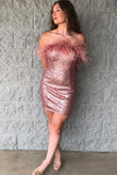 Purple Sparkly Mermaid Tight Sequins Homecoming Dress with Feathers