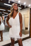 White V-Neck Backless Tight Short Homecoming Dress To Impress