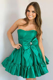 A Line Pink Strapless Tiered Short Homecoming Dress with Bow