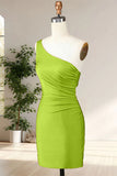 Green One Shoulder Bodycon Ruched Short Homecoming Dress