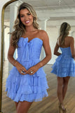 Light Blue A Line Tulle Sweetheart Tiered Homecoming Dress