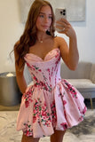 Blue Floral A Line Short Corset Homecoming Dress with Appliques