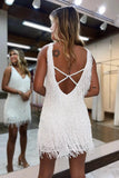 White V-Neck Backless Tight Short Homecoming Dress To Impress